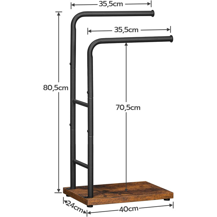 Підставка для рушників HOOBRO, стояча, з 2 перекладинами, білий + натуральне дерево, 40 x 24 x 80,5 см