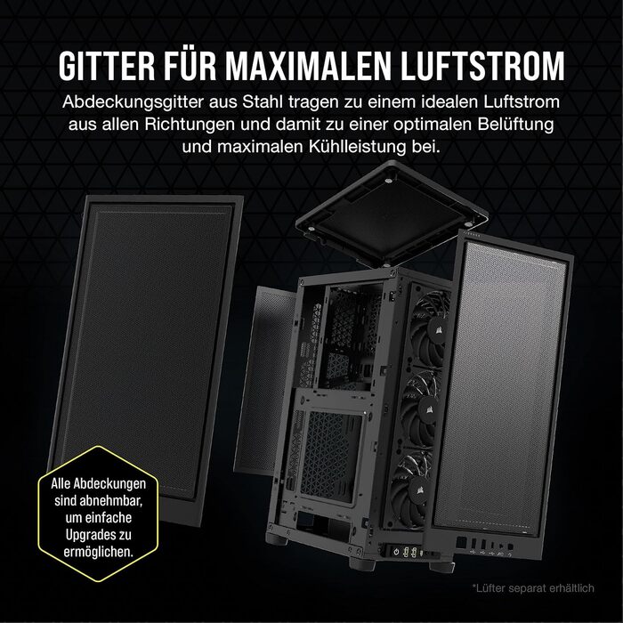 Корпус для ПК Corsair 2000D Airflow Mini ITX, чорний, сітчаста сталь, 3 слоти для GPU, оптимізований для охолодження, сучасні порти на передній панелі