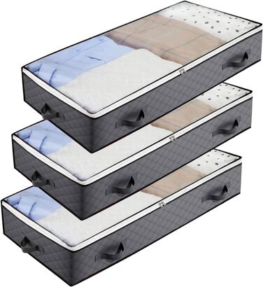 Ящик для зберігання під ліжком UPhitnis з 3 предметів - Комод під ліжком з оглядовим вікном, блискавкою та ручками - Складний мішок для зберігання ковдр/одягу/постільної білизни/ковдри 100x50x18 см