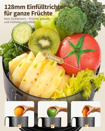 Шовковий відцентровий соковичавник для овочів та фруктів MP-802M XXL – Тест-переможець, 128 мм завантажувальний отвір, холодний віджим, 300W, висока вихідність соку, тихий та легкий у чищенні, для горіхового молока та фруктового морозива