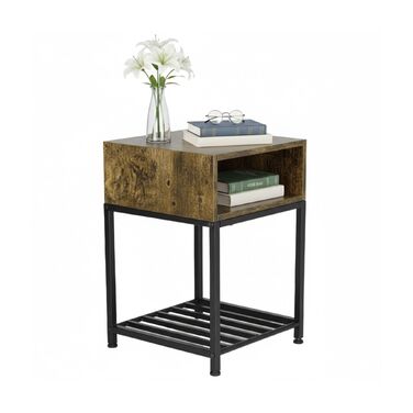 Приліжкова тумбочка Relaxdays Industrial з поличкою та ящиком