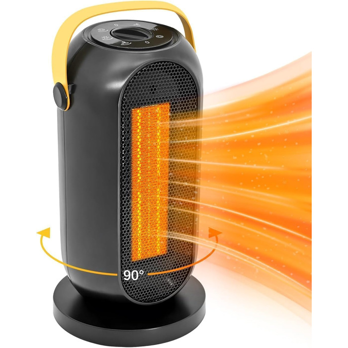 Електричний обігрівач з керамічним PTC нагрівачем, 1200W, з термостатом та захистом від перегріву та перекидання. Підходить для дому та офісу.