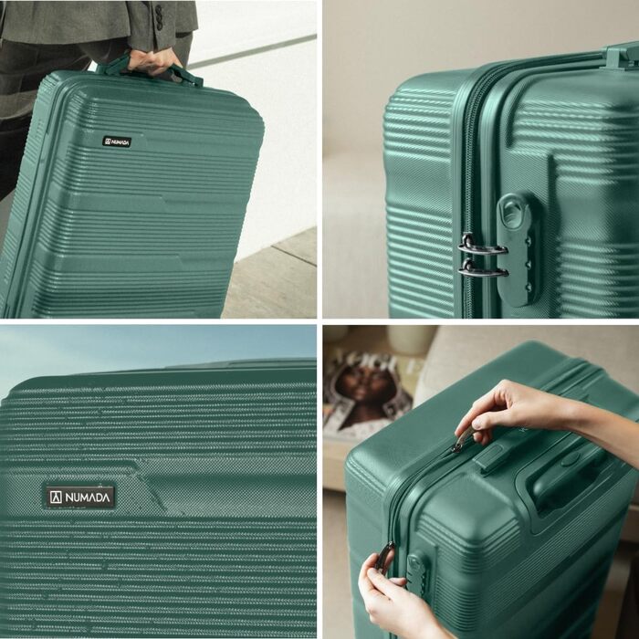 Набір валіз NUMADA Upfly T10 3 шт. ABS: ручна валіза 55x40x20 см, середній кофр 66x44x26 см, косметичка. Набір валіз, міцний та безпечний