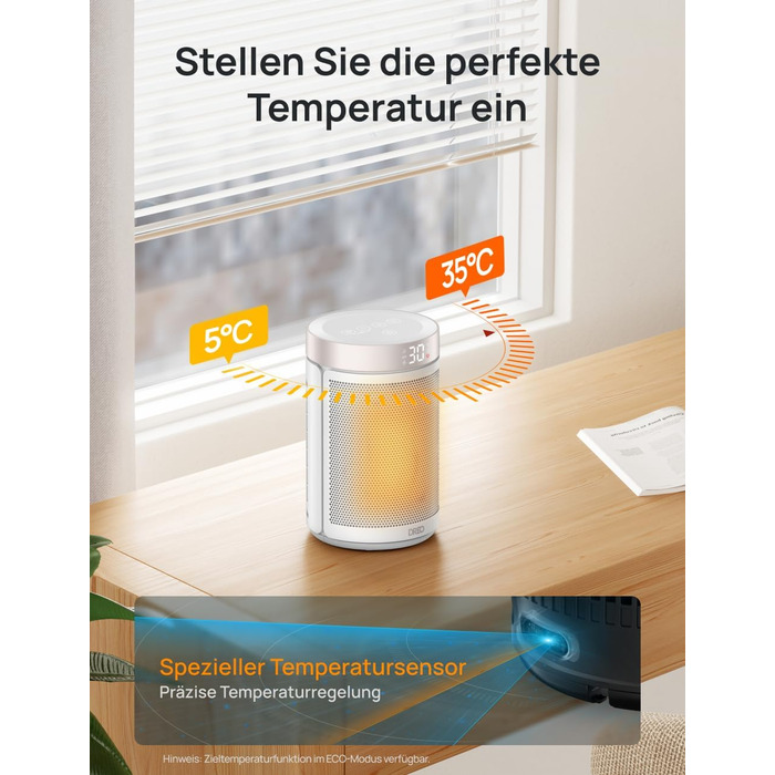 Електричний обігрівач Dreo Atom 316: тихий, 1500W, керамічний PTC, з термостатом та захистом, для спальні