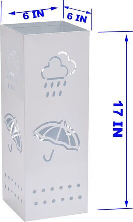 Металева підставка для парасоль та тростинок, біла, 15.2 x 15.2 x 43.2 см, з 4 гачками