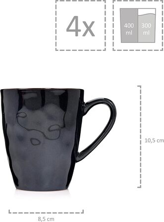 Набір кавових чашок SÄNGER Kopenhagen 8 шт., кавовий сервіс на 4 особи, чашки та блюдця, безпечні для миття в посудомийній машині, з кераміки, сірий колір з зеленою внутрішньою стінкою, 200 мл | PREMIUM COLLECTION