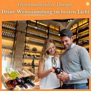 Стильна полиця для вина з дерева, на 8 пляшок, 2 яруси, з сонястим ефектом, злегка олійована, для кухні, їдальні, вітальні