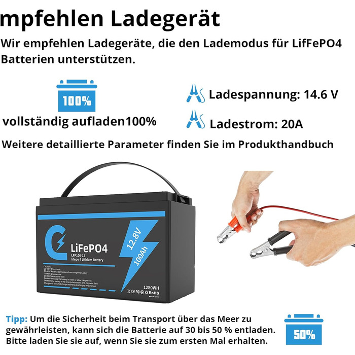 Літієва батарея Lifepo4 100Ah 12V глибокого циклу 12,8 В акумуляторна із захистом BMS, 15000 циклів, заміна свинцево-кислотного акумулятора