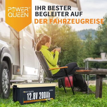 Акумулятор Power Queen 12.8V 200Ah LiFePO4, 4000 циклів, 10 років, для сонячних батарей, автофургонів, кемпінгу, морської піхоти