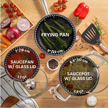 Набір каструль та сковорідок з антипригарним покриттям Nuovva - 8 шт. з кришками, кремовий граніт, для індукційних плит