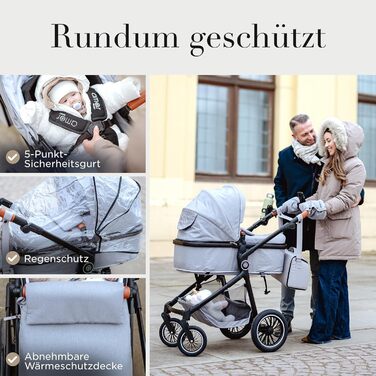 Дитяча коляска 3 в 1 AMOR BABY Primus сірого кольору: автокрісло, класична коляска та автокрісло в комплекті | Безпечна, з Isofix та 5-точковим ременем безпеки