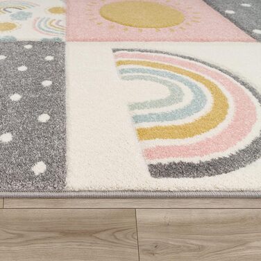 Дитячий килимок Дитячий килимок Ігровий килимок для дитячої кімнати Rainbow Clouds Рожевий Сірий Білий, Розмір 160x230 см