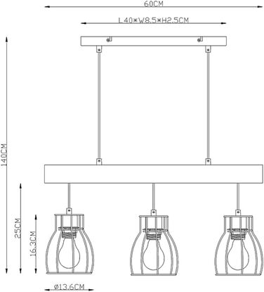 Вінтажний стельовий підвісний світильник Дизайн клітки Вітальня Їдальня Дерев'яні балки Підвісний світильник 15326-3N