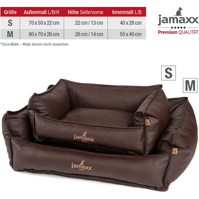 Шкіряний диван JAMAXX Premium Ортопедичний наповнювач з віскозним наповнювачем з пам'яттю, високі бокові краї, лежанка для собак зі штучної шкіри, застібка-блискавка, лежанка для собак PDB2019 (M) 90x70 (70x50 (S), горіх)