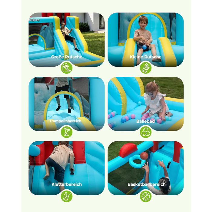 Надувний замок для дітей великий, з гіркою, синього кольору, з насосом 450W (для дому та вулиці)