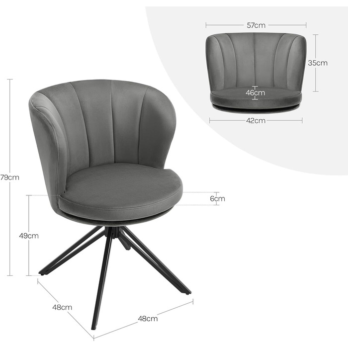 Крісла для обідньої зони WOLTU (2 шт), крісла з обертанням на 360°, м'які крісла з велюру, крісла для макіяжу з підлокітниками, ергономічні, витримують до 150 кг, темно-сірий колір