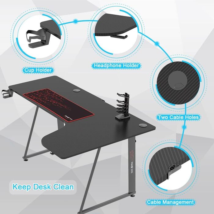 Ігровий стіл Dripex L-подібний 160см, ергономічний комп'ютерний стіл для офісу та дому, посилання