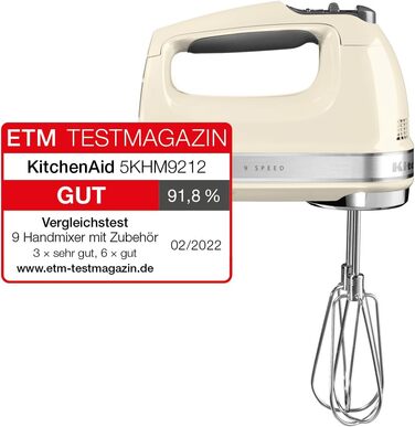 Міксер ручний KitchenAid 9 швидкостей, червоний (кремовий) з LED-дисплеєм та насадками