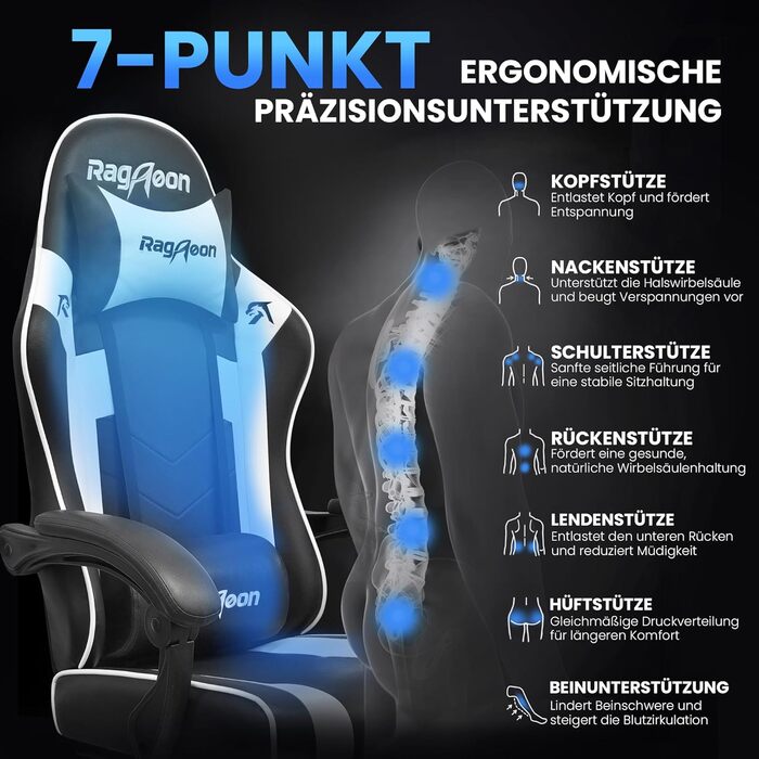 Ігровий крісло-крісло Gamer Sessel - ергономічне ігрове крісло з підтримкою попереку, регульоване по висоті, з м'якою оббивкою, ігровий стілець, 150 кг, велике (маленьке)