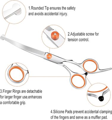 Набір ножиць для собак, 3 предмети, нержавіюча сталь, безпечні, ножиці для хутра 7,3'', в т.ч. ножиці для стрижки, вигнуті ножиці, гребінець, для собак, котів (макс. 60 символів)