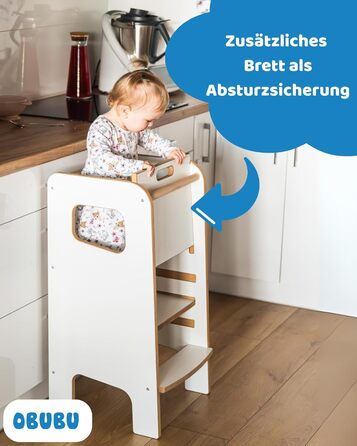 Дерев'яний навчальний столик-сходинка Montessori для дітей з бічною перегородкою – білий, безпечний та стійкий, регульована висота, з блокуванням, сучасний дизайн Model 4