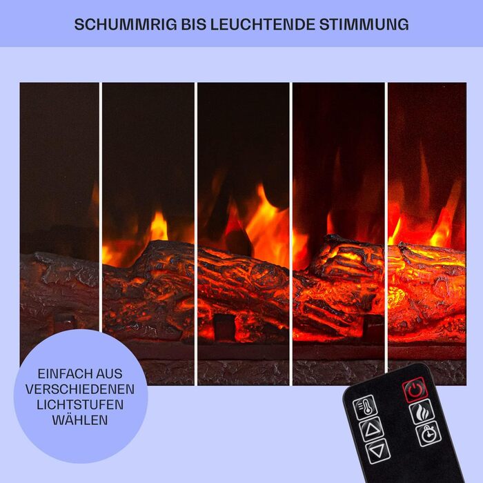 Електрокамін Klarstein Light & Fire 3 Smart, 2000 Вт, LED-імітація полум'я, з дистанційним керуванням, таймером, настінний, корпус MDF, чорний
