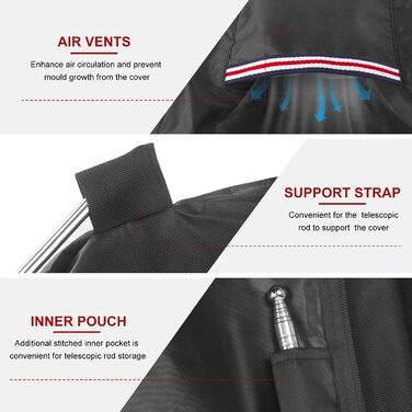 Захисний чохол для парасольки/перголи LAMUNI, водонепроникний, для парасольки/перголи 3-5м, 220x40/70/50 см