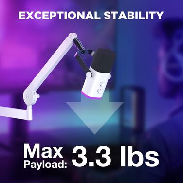 Стійка для мікрофона InnoGear низькопрофільна, поворотна на 360°, сумісна з Fifine, Blue Yeti, HyperX, AT2020 - біла