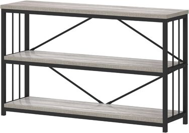 Металево-дерев'яна полиця IBF з 3 ярусами, індустріальний стиль, 120x34x74 см, сірий колір