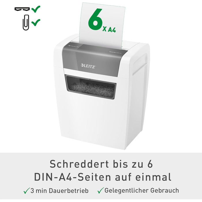 Шредер Leitz IQ Home Aktenvernichter: безпечне знищення документів, P4, 7-6 аркушів, білий, 80340000