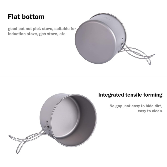 Набір кухонного посуду iBasingo Titan Topf Pfanne Set 1200мл & 500мл: каструля, сковорода, миска для кемпінгу, туризму, приготування їжі на природі. Легкий набір з 2 шт. з розкладним ручками. Ідеально для 1 особи. Ti2110C