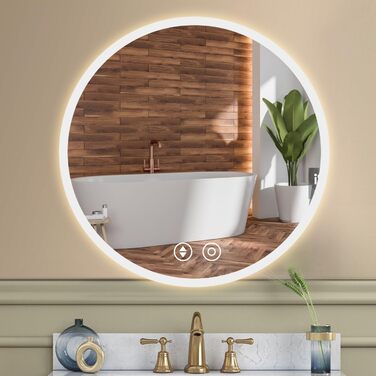 Дзеркало для ванної кімнати YOLEO з підсвічуванням 90x70 см, LED дзеркало з переднім та заднім освітленням, дзеркало з пам'яттю, 3 регульовані кольори світла, антизапарник