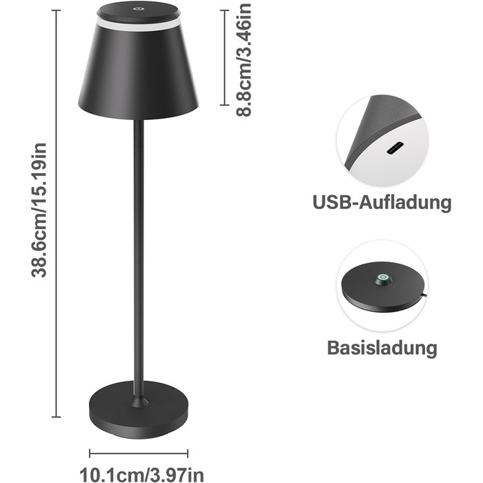 LED-лампа настільна бездротова Neoglint (2 шт) з бездротовою зарядкою та пультом ДУ, чорна