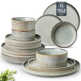 Набір посуду GBhome з 12 предметів для 4 осіб (кераміка, ручне лиття, реактивна глазур)