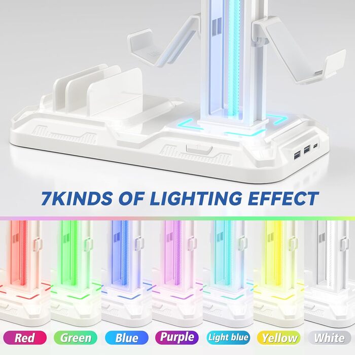 Контролер KDD і тримач для телефону з тримачем для гарнітури, 9 режимів освітлення, USB, поворотний, білий, ігрові аксесуари