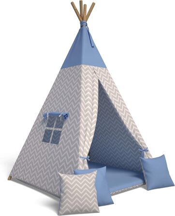 Дитячий намет-тіпі: іграшковий намет для дітей, кімната для ігор, намет-тіпі в кімнаті, блакитний, міцний, з м'якими подушками