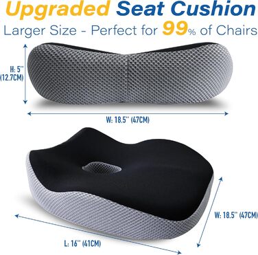 Подушка для сидіння в авто Allaboutsla з Memory Foam для полегшення болю в попереку, велика для коротких водіїв на далеких поїздках - подушка для автомобіля, офісу (чорний & сірий)