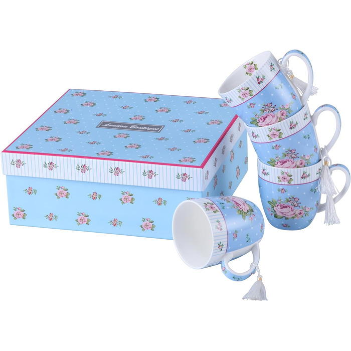 Набір чашок для кави London Boutique K414, 330 мл, рожевий, 4 шт. (Rose Blue), Porzellan, Vintage/Retro стиль