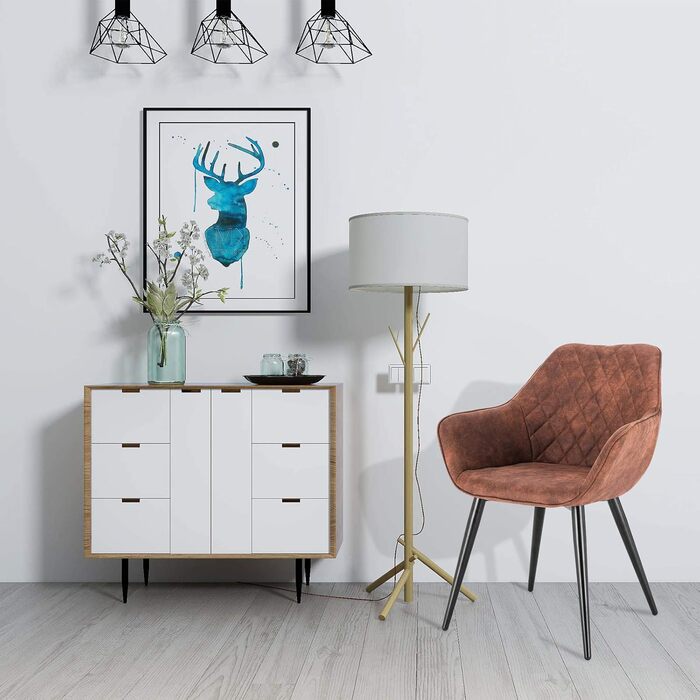 Стільці для їдальні WOLTU, комплект з 1 шт., для кухні, вітальні, м'які з підлокітниками, металеві ніжки, тканинний, коричневий