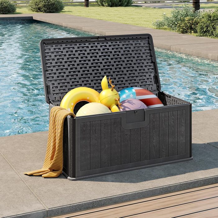 Ящик для зберігання садовий COSTWAY 378 л, водонепроникний, з кришкою на замок, для подушок та інструментів, сірий