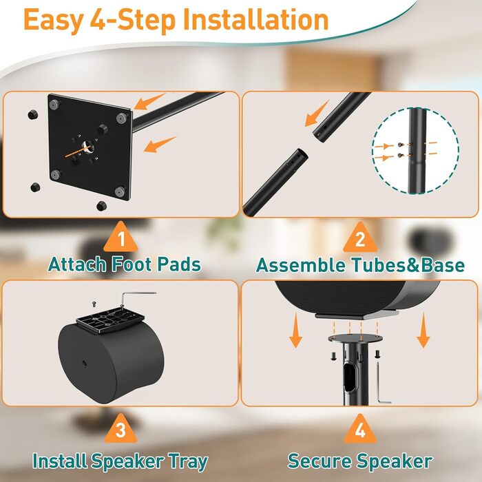 Підставка для колонки Sonos Era 300 ELIVED, підлоговий стійка зі скляною основою, висота 80.7 см, чорна, 1 пара (EV5026)