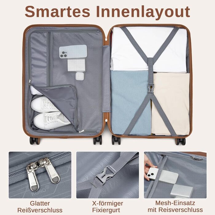 Чемодан KONO середнього розміру 66см з ABS+PC, з подвійними колесами та кодовим замком (Темно-зелений/Коричневий)