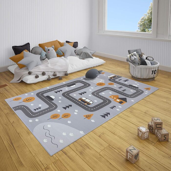 Дитячий килимок Hanse Home Dream Street Play Street, короткий ворс, сірий/гірчично-жовтий, 120x170 см