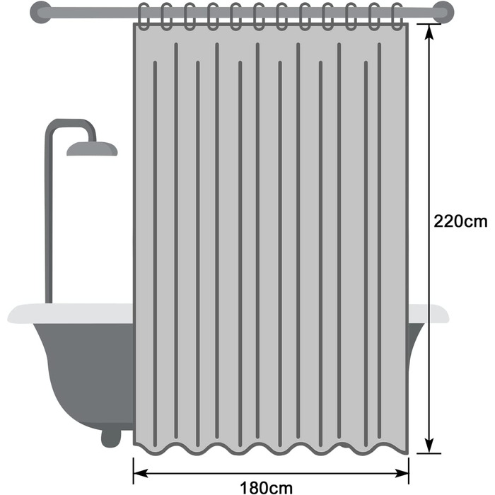 Шторка для душу EurCross з льону, 180x220 см, бежева, текстиль, водовідштовхувальна, з 12 кільцями