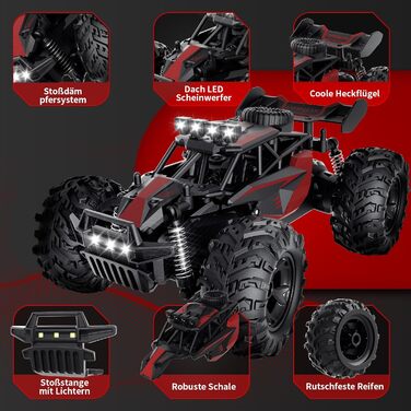 Радіокерований позашляховик Carox 1:18, 2.4 GHz, 25 км/год, Monstertruck з підсвічуванням (Червоний)