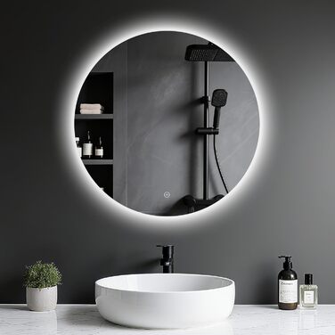LED-дзеркало для ванної кімнати круглої форми 50 см з підсвічуванням, сенсорним вимикачем, регулюванням яскравості, 3 кольорами світла, функцією пам'яті, HD скло, захист від вибуху