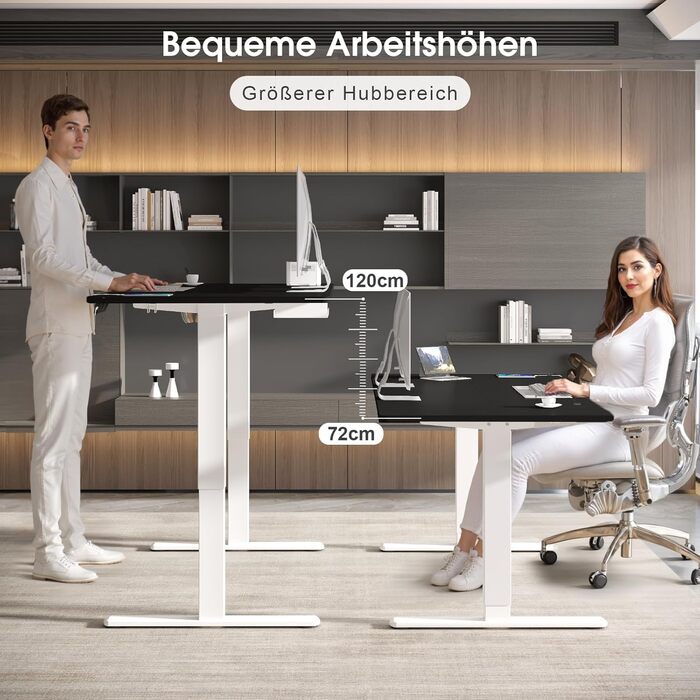 Електричний столик для роботи JUMMICO, 180x80 см, з регулюванням висоти, dualmotor, 100 кг, з кабелеуправлінням, 3 пам'яті висоти, USB-C, для home office (чорний+білий)