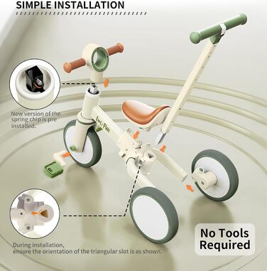 Дитячий біговел-триколіс LOL-FUN 5-в-1 з ручкою для штовхання, зелений оливковий, для хлопчиків та дівчаток від 1 року