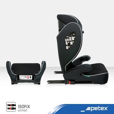 Автокрісло PETEX з ISOFIX - стандарт Basic Plus i-Size відповідно до ECE R129 для дітей зростом приблизно 100-150 см, регульоване по висоті дитяче автокрісло чорного кольору, ука чорного кольору Basic Plus