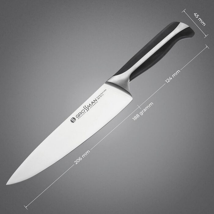 Ніж кухарський Grossman 282ON з нержавіючої сталі, 33 см, ергономічна ручка